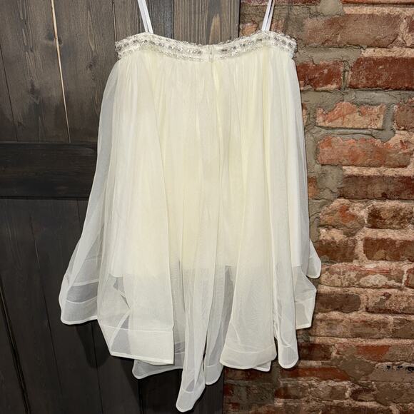 Sequin Hearts Ivory Sheer Tulle Lined Skirt Jeweled Waist Sz 3 asymmetrical Hem - Picture 5 of 12